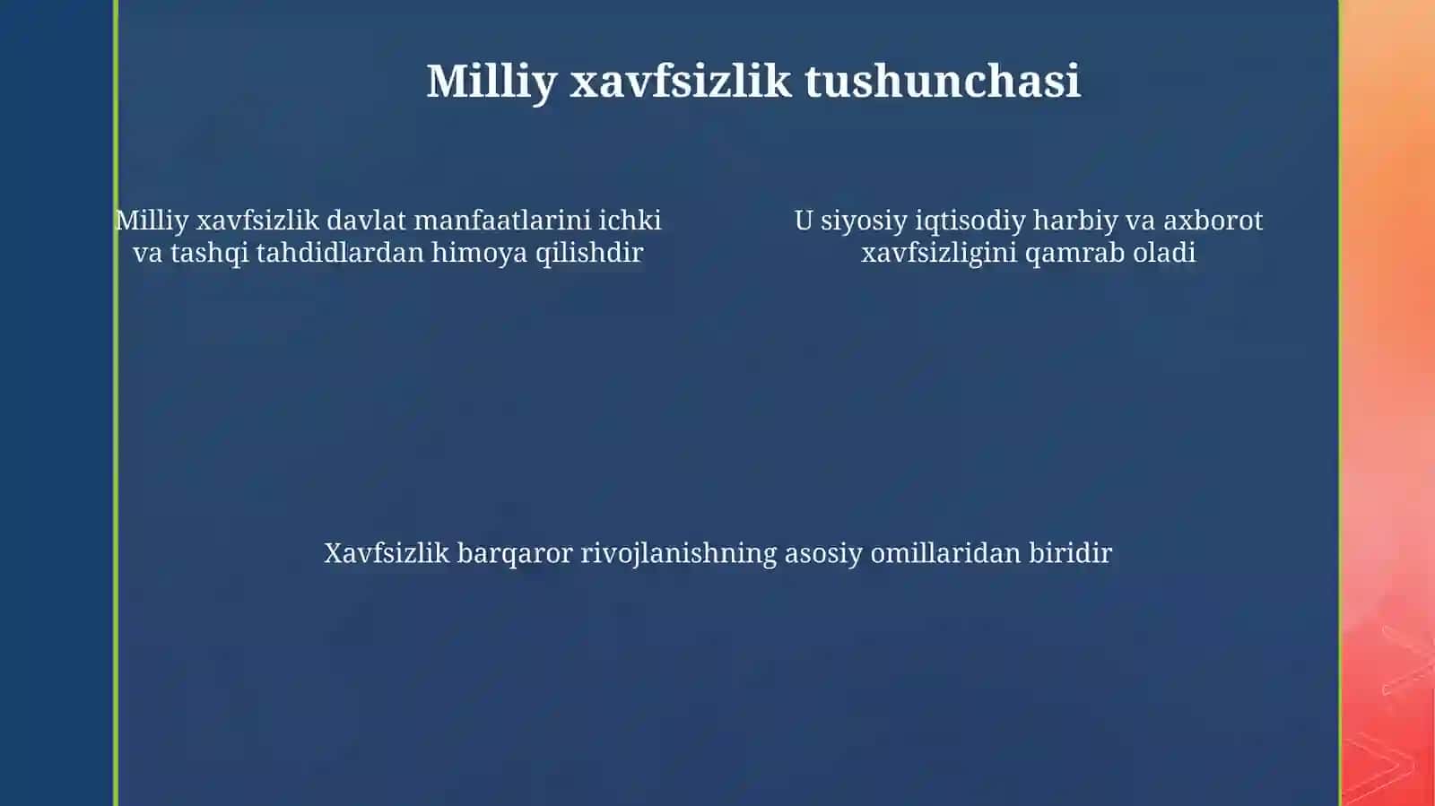 Milliy xavfsizlikni taminlash borasida amalga oshirilayotgan ishlar 4