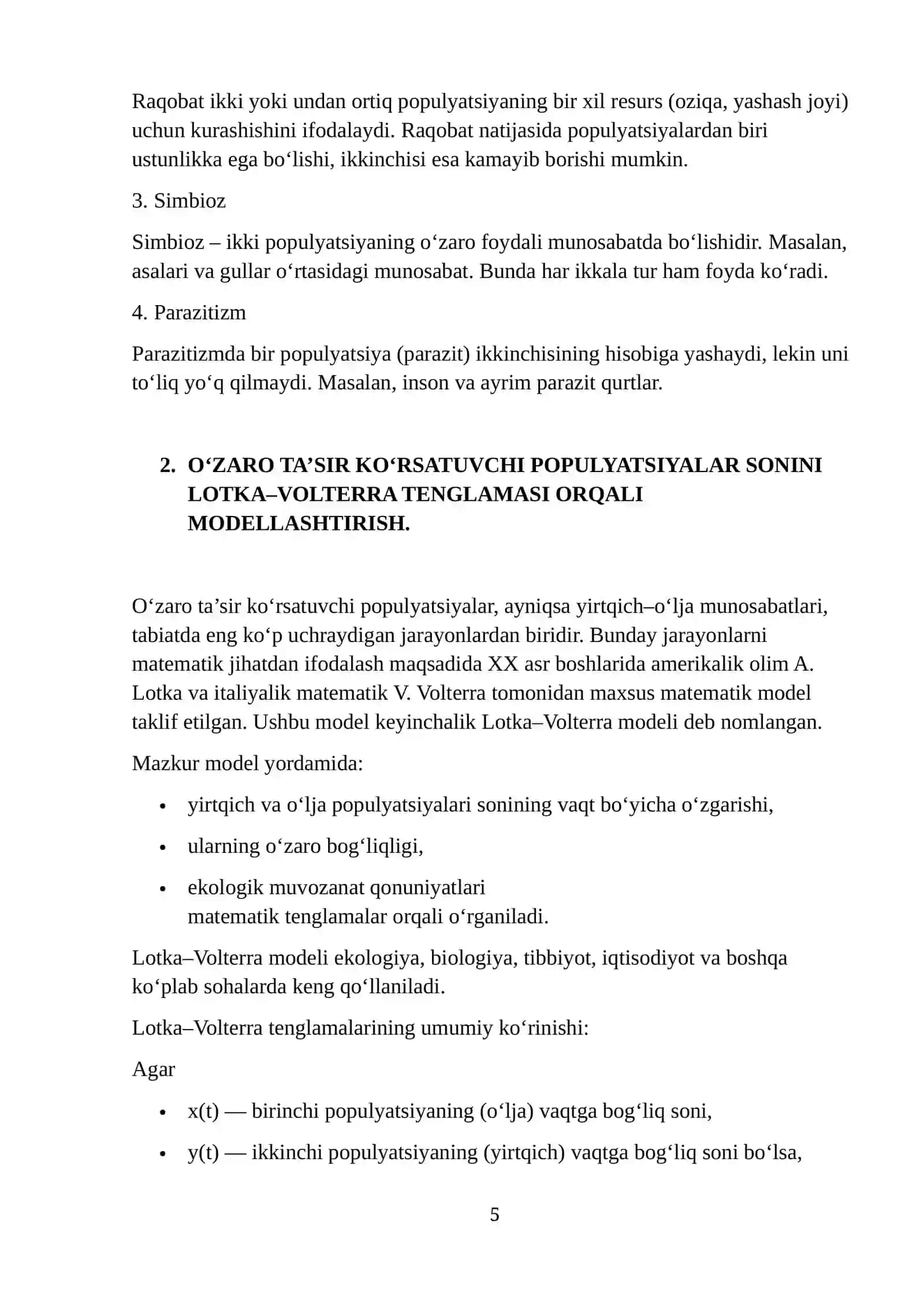 Populyatsiya va o‘zaro ta’sir ko‘rsatuvchi populyatsiyalar haqida asosiy tushunchalar 4