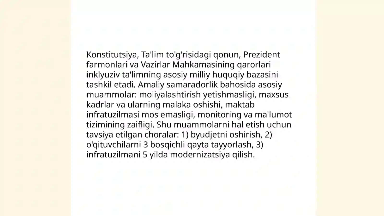 Oʻzbekistonda inklyuziv ta'limning me'yoriy huquqiy bazasini tahlil qilish 4