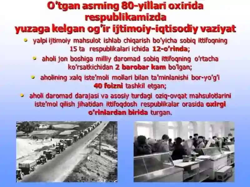 Mustaqillikka erishish arafasida O’zbekistondagi ijtimoiy-iqtisodiy jarayonlar 4