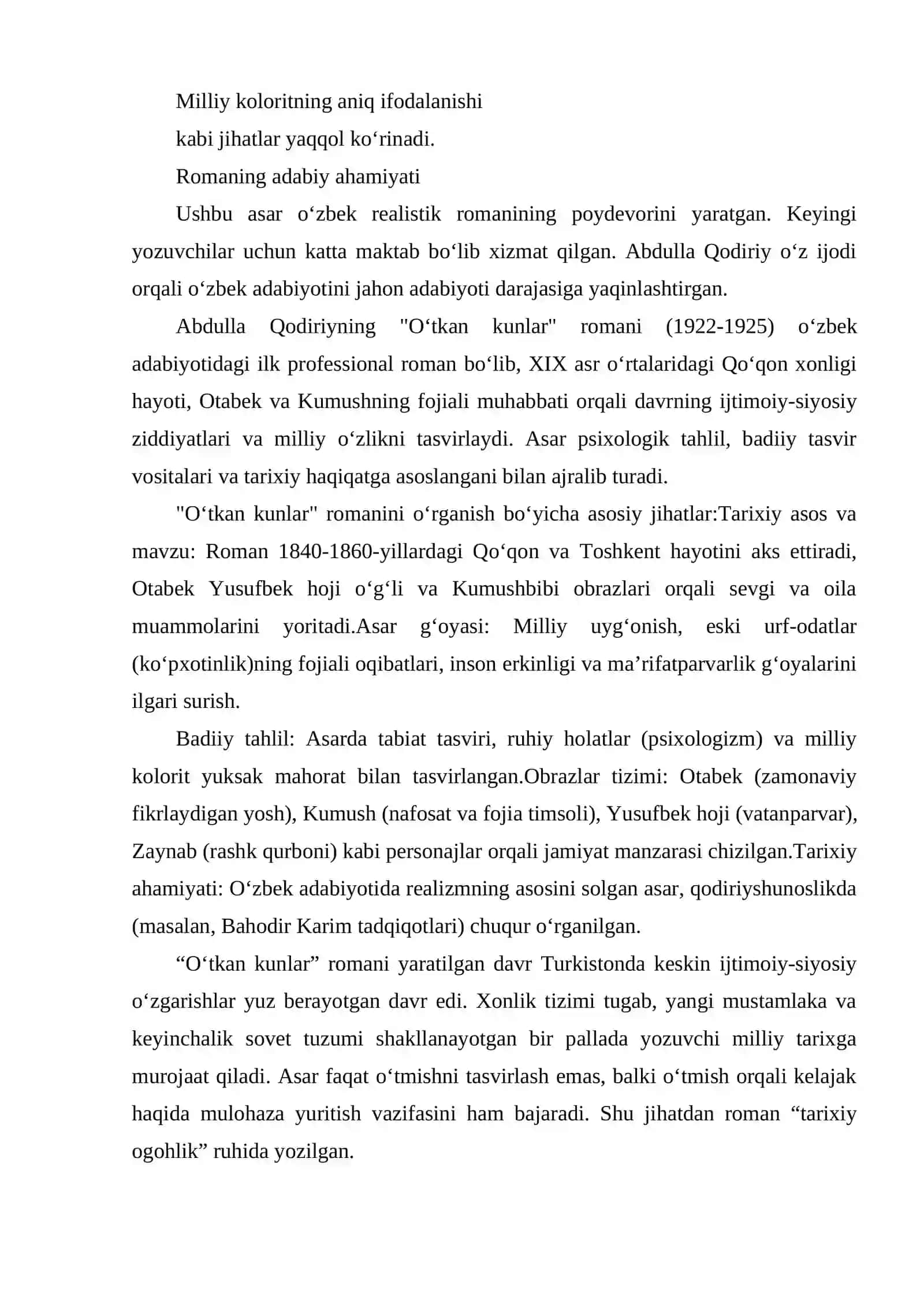 ABDULLA QODIRIYNING OʻTKAN KUNLAR ROMANINI OʻRGANISH 4