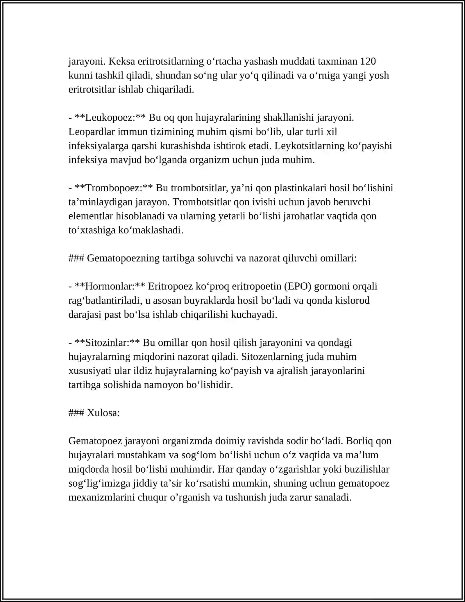 GEMATOPOEZ NAZARYALARI.A.A.MAKSIMOVGA KO'RA GEMAPOEZ NAZARYASINING MOHIYATI. QONNING O'ZAK HUJAYRASI.MORFO- FUNKSIONAL XARAKTERISTIKASI 4