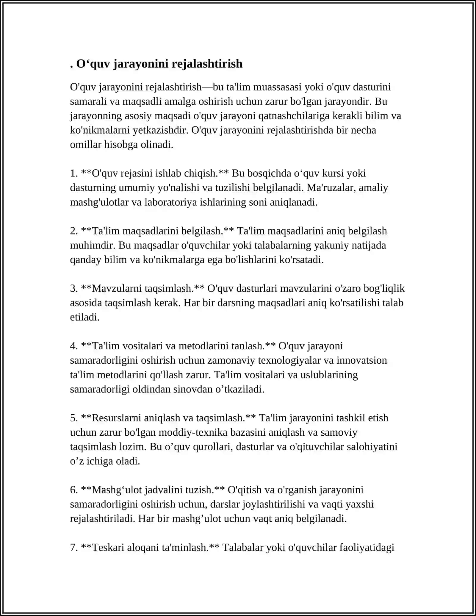 AN: MUTAXASSISLIKKA KIRISH MODUL BOʻYICHA OʻZLASHTIRISH SIFATINI BAHOLASH VA OʻQUV JARAYONINI REJALASHTIRISH, MONITORING OLIB BORISH VA TA’LIM SIFATINI TA’MINLASH, TALABALAR BILIMINI BAHOLASH VA NAZORAT QILISH 4