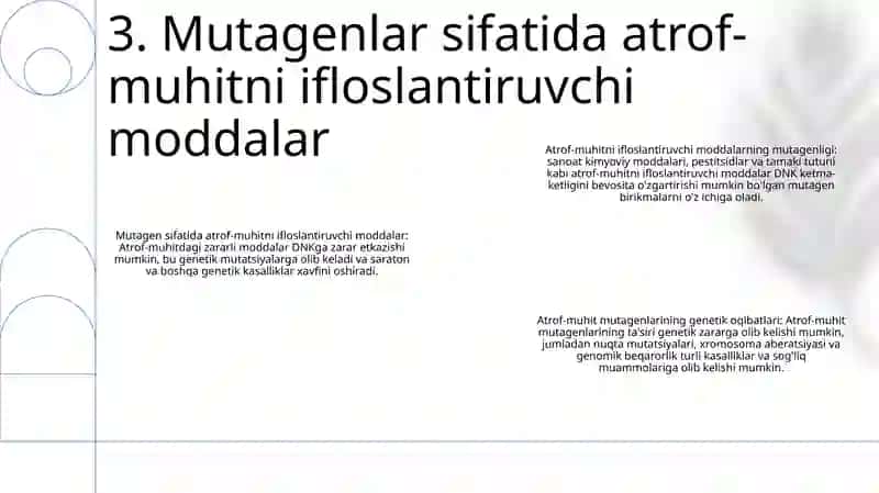 Atrof Muhitning Ifloslanishida Muhim Rol Oynaydigan Mutagen, Konserogen Omillarning Genetik Owibatlari 4