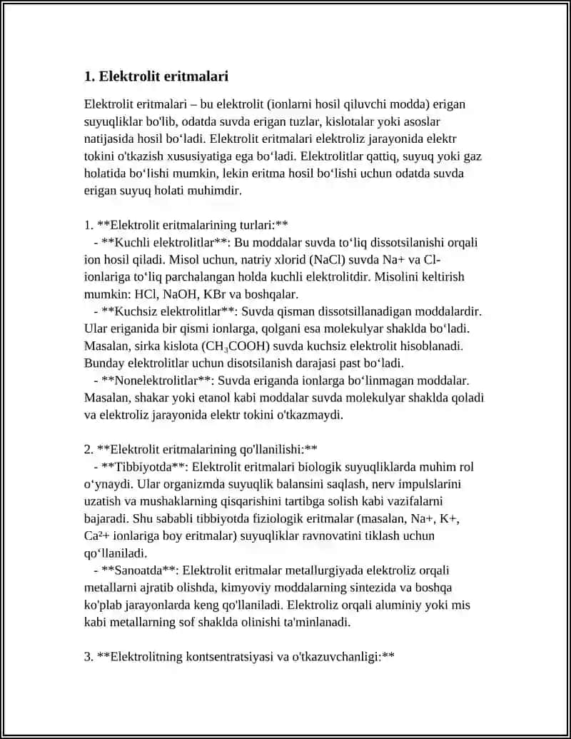 ORGANIZMNING BIOLOGIK ERITMALARI ELEKTROLIT VA NOELEKTROLIT ERITMALARI SIFATIDA 4