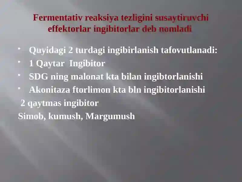Fermentlarni anorganik katalizatorlardan farqlari 4
