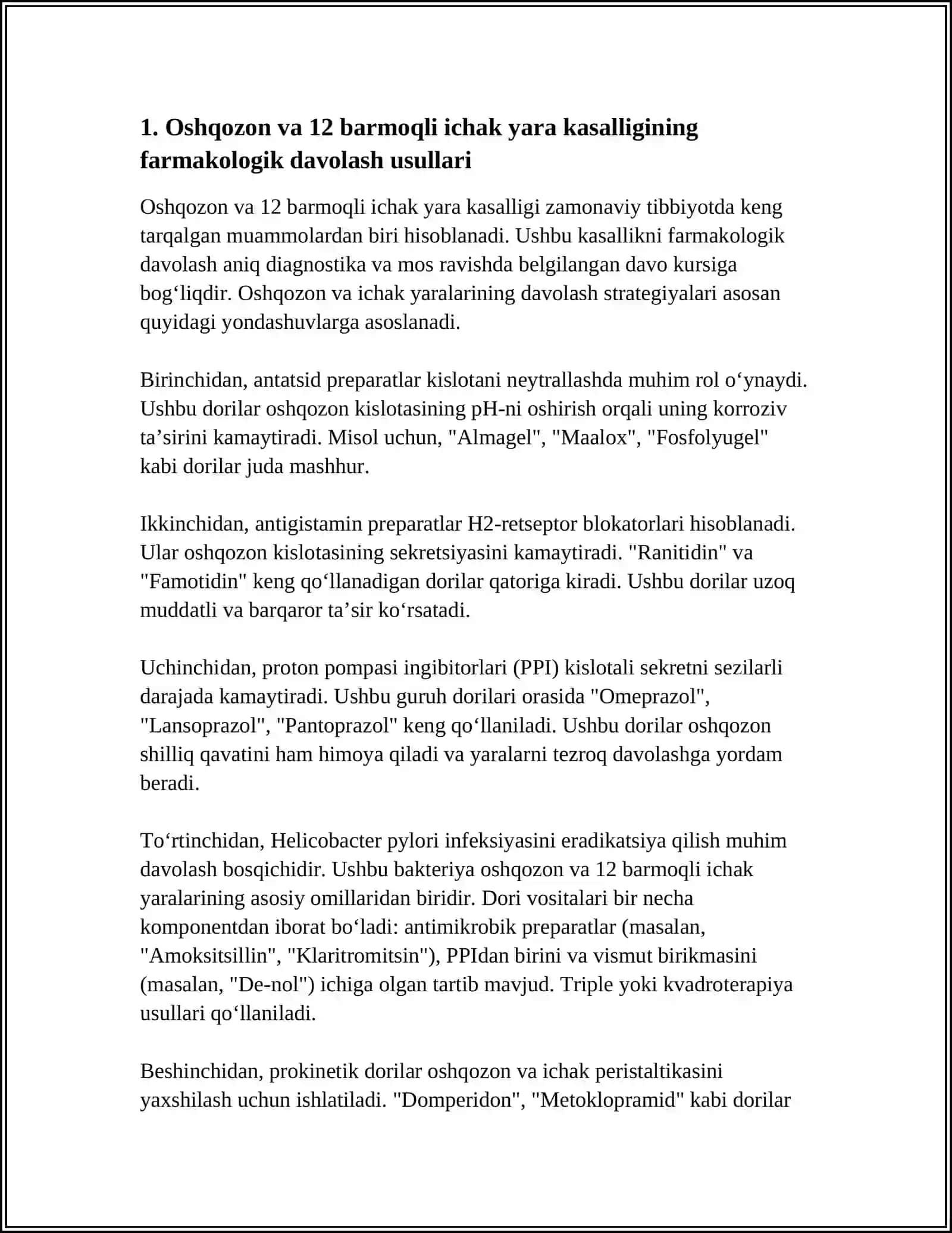 Oshqozon va 12 barmoqli ichak yara kasalligining farmakologik davolash usullari 4