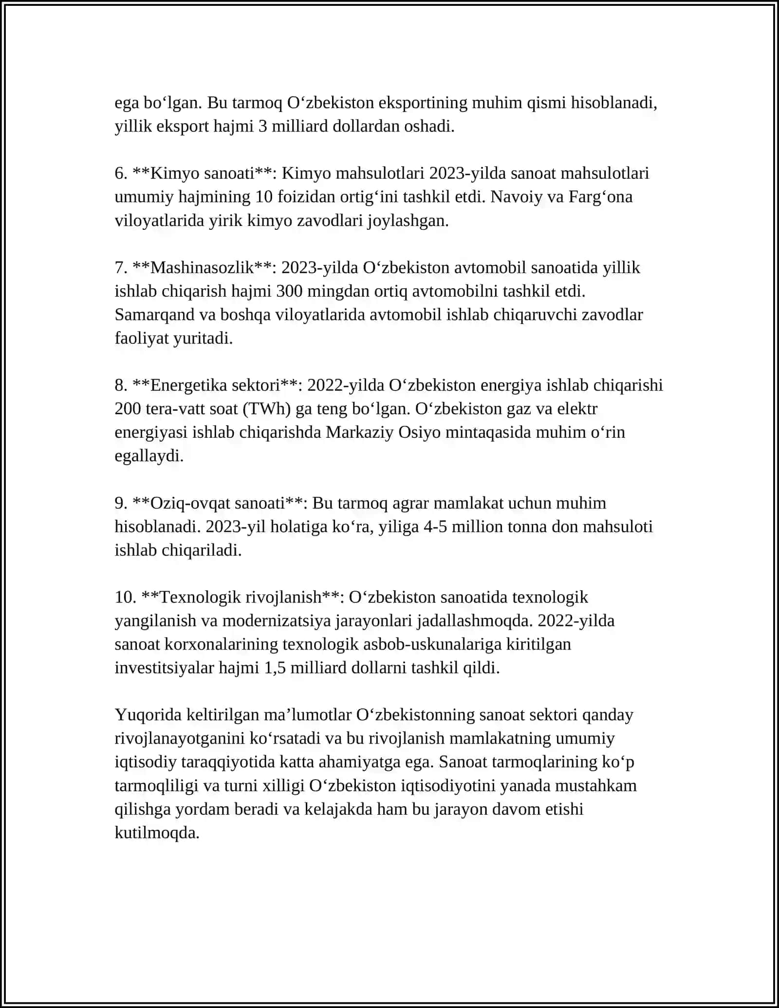 OʻZBEKISTONDA SANOAT VA AVTOMOBILSOZLIK SOHASINI RIVOJLANISHI 4