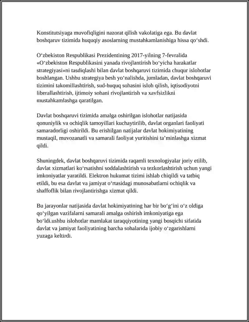 MUSTAQILLIK YILLARIDA DAVLAT BOSHGARUVI TIZIMIDA AMALGA OSHIRILGAN ISLOHOTLAR 4