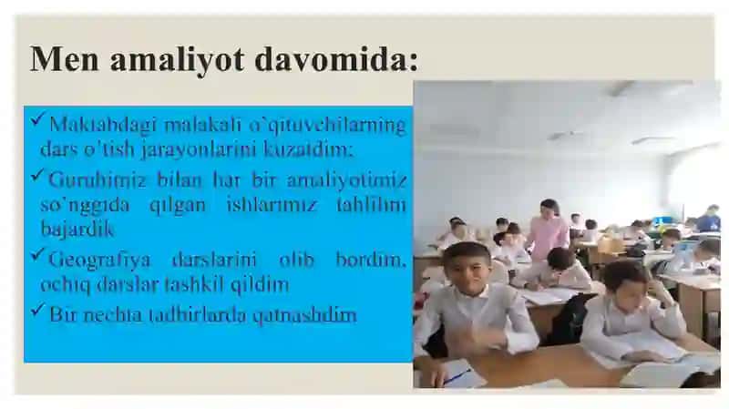 Taqdimot. Malakaviy amaliyot hisoboti 4