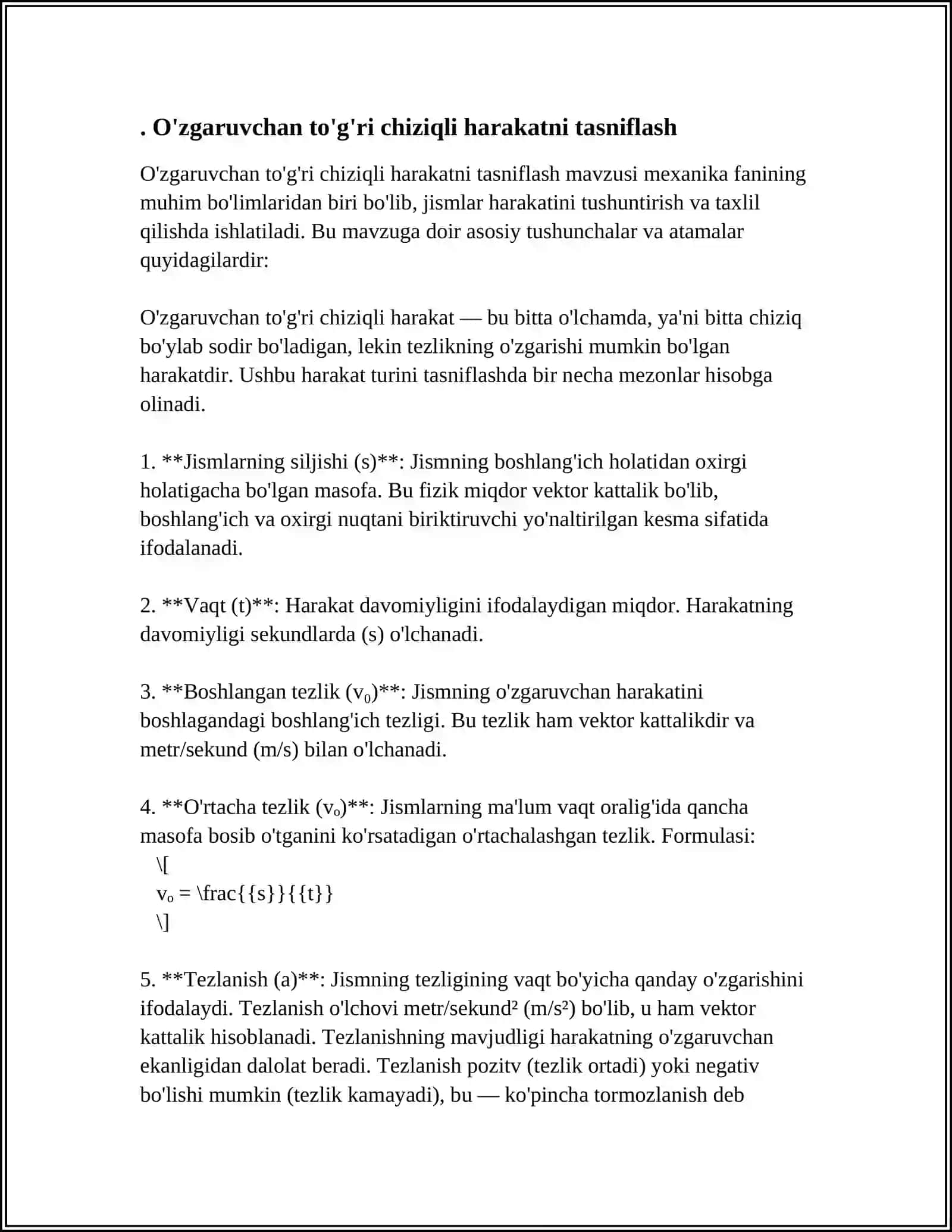 O'zgaruvchan to'g'ri chiziqli harakatni tasniflash 4