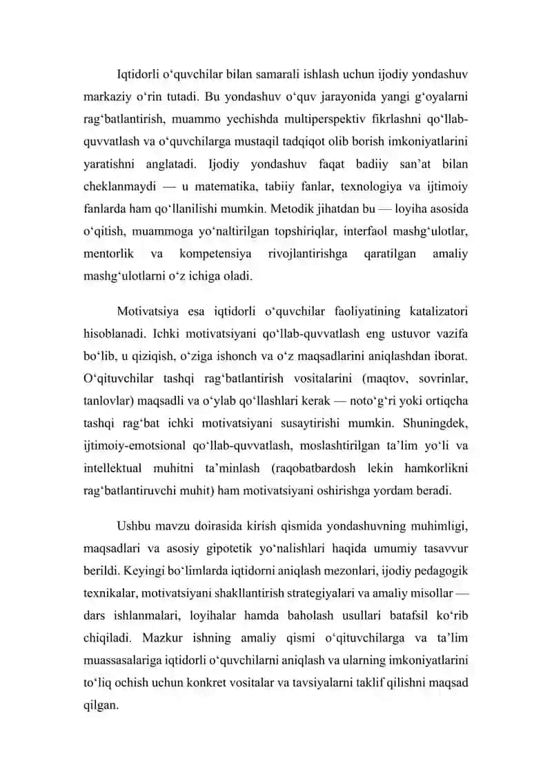 Iqtidorli O'quvchilar bilan ishlashda ijodiy yondashuv va motivatsiya MALAKA ISHI 4