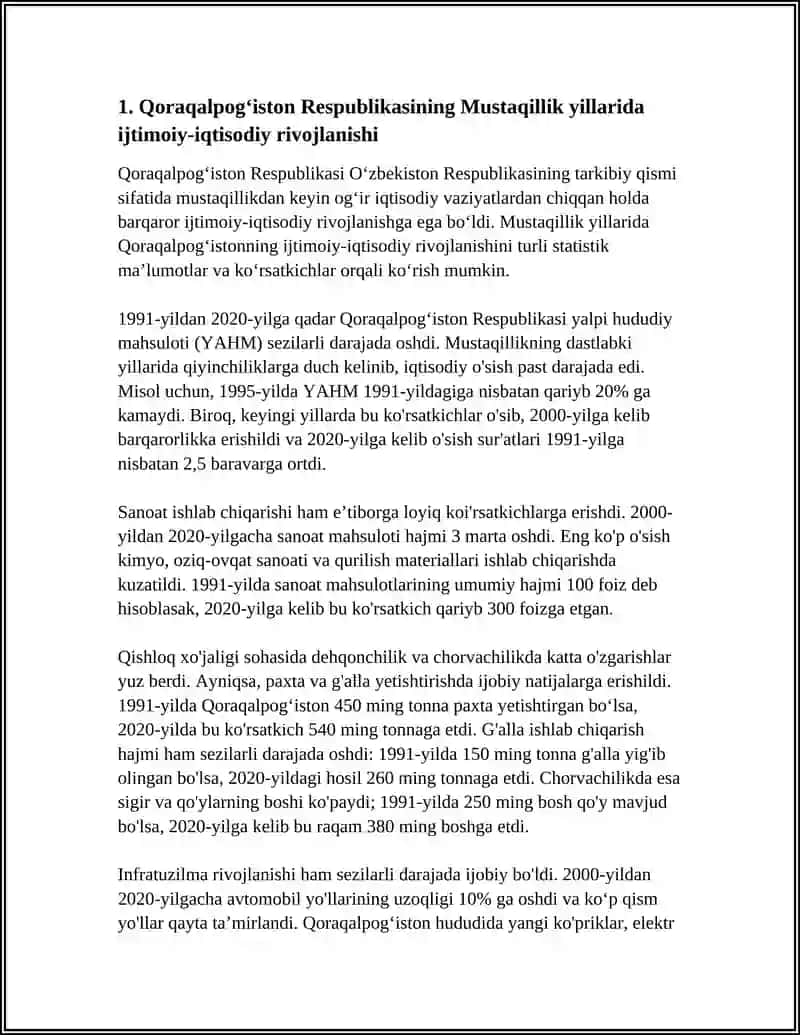MUSTAQILLIK YILLARIDA QORAQALPOGʻISTON RESPUBLIKASI HAQIDA REFERAT 4