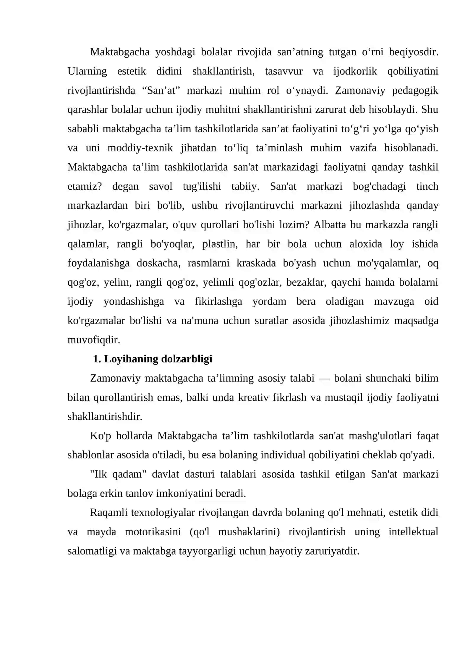 Maktabgacha ta'lim tashklotida San'at markazi faoliyatini tashkil etish 4