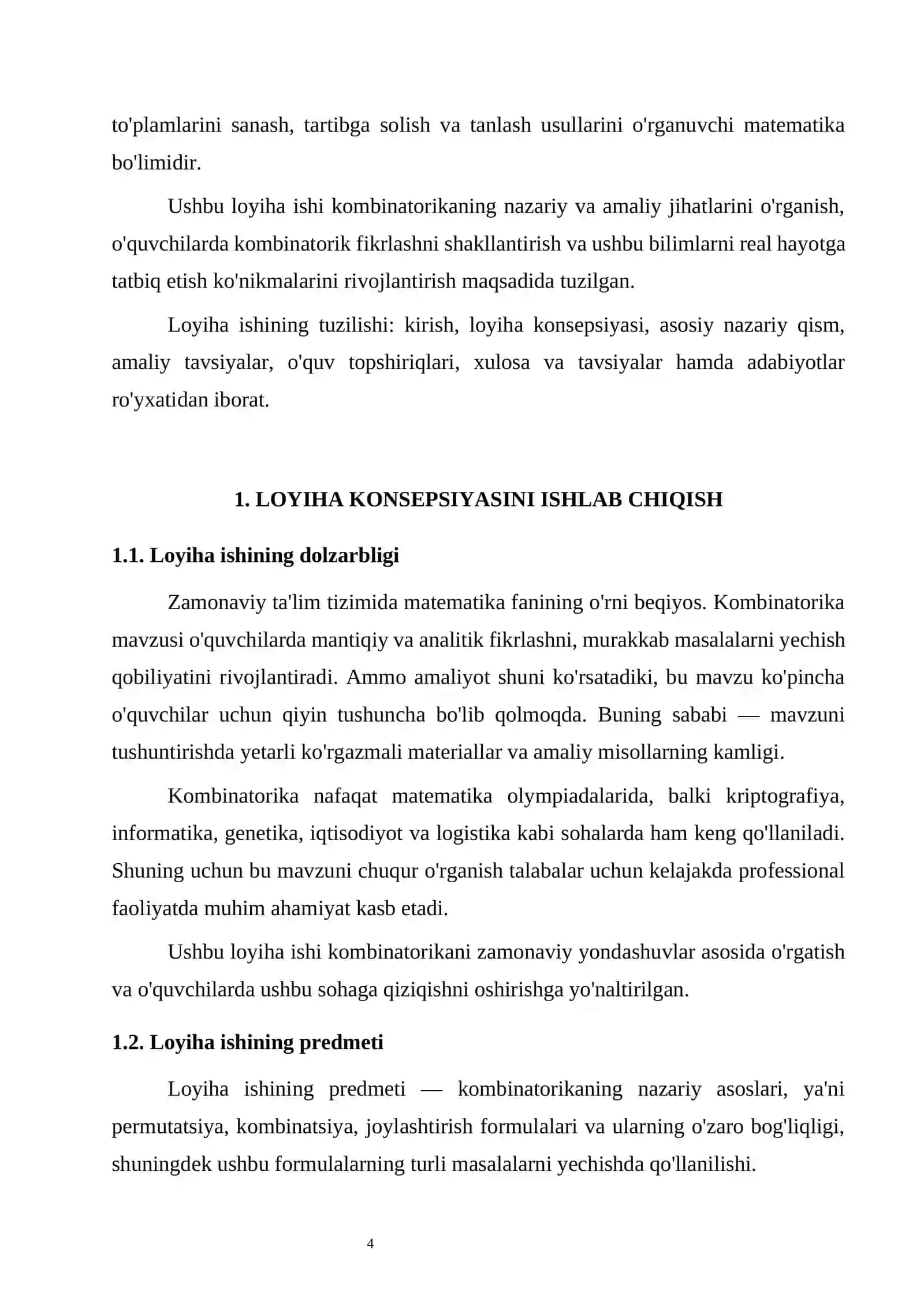 Kombinatorika Loyiha Ishi 4