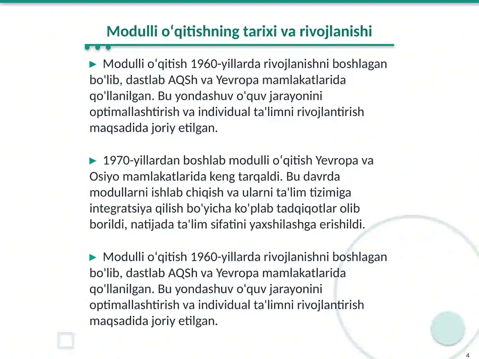 Modulli oʻqitishning mohiyati 4