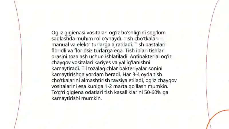 Oğiz bóshliği gigienasi aonasi, jihozlanish va vazifalari 4