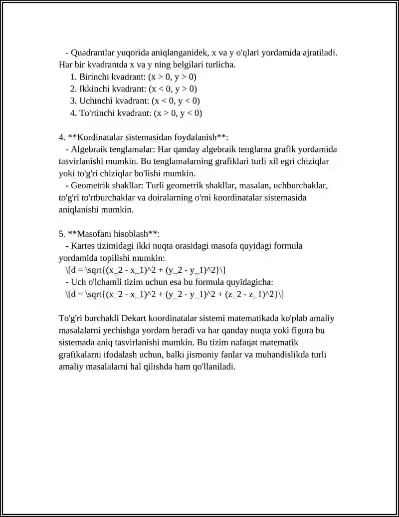 TEKISLIKDA TO’G’RI BURCHAKLI DEKARD KOORDINATALAR SISTEMASI 4