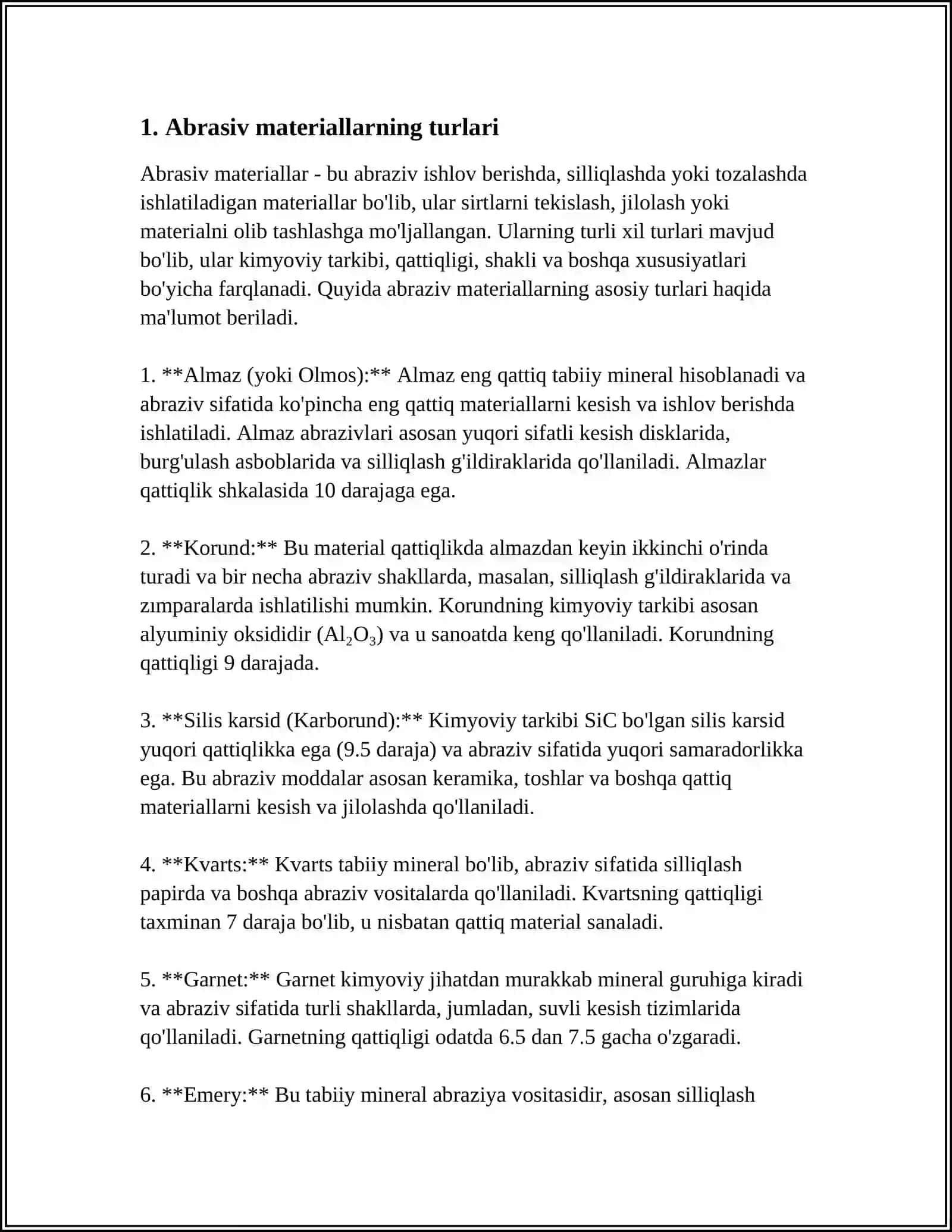 ABRAZIV KESUVCHI ASBOBLARI TURI MATERIALLAR VA TAYYORLASH TEHNALOGIYALARI BILAN TANIWIW 4