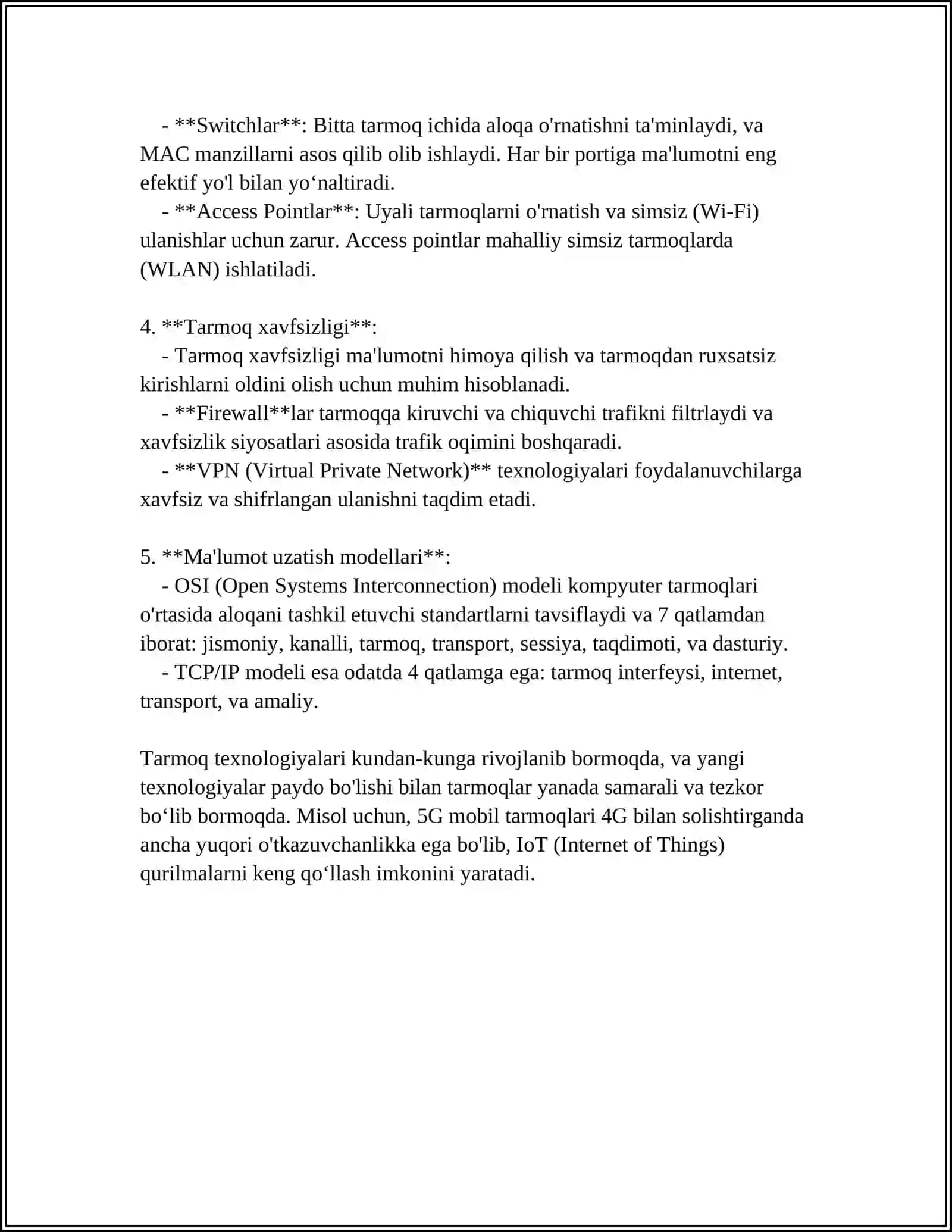 TARMOQ TEXNALOGIYALARI: TARMOQ TEXNALOGIYALARI BILAN TANISHISH 4