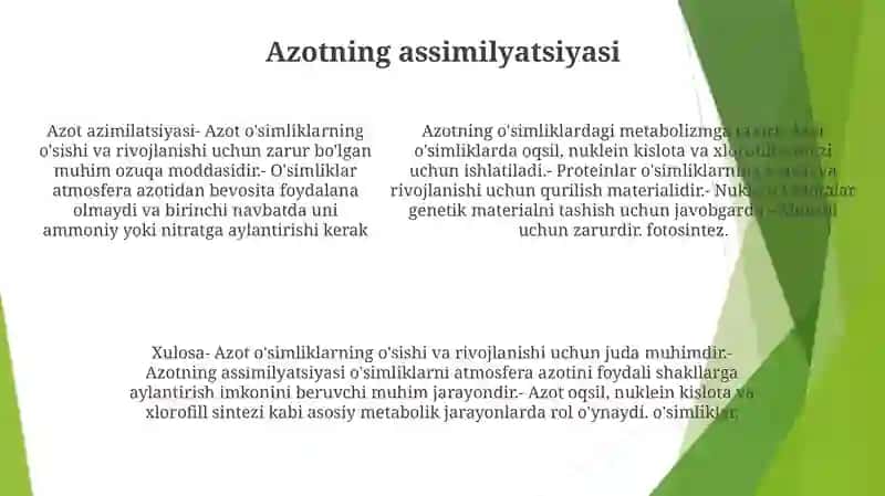 Azotning OʻSimliklardagi Modda Almashinuviga TaʼSiri 4