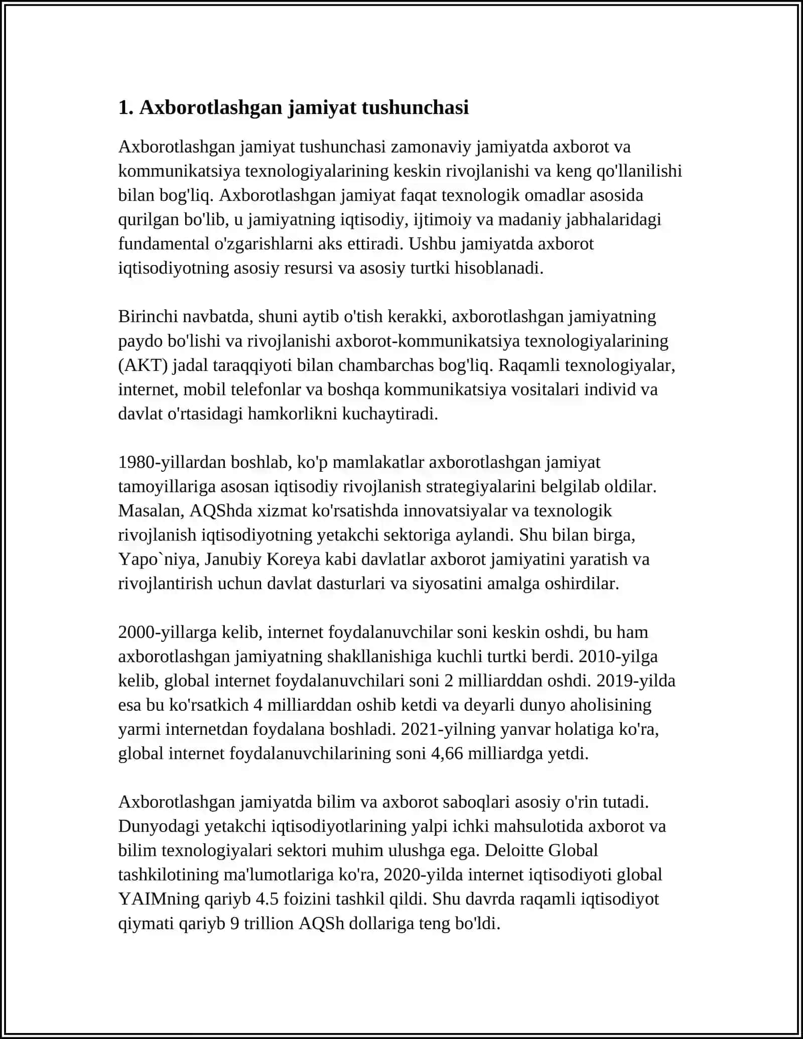 Axborotlashgan jamiyat va uning istiqbollari mavzusida esse tayyorlash 4