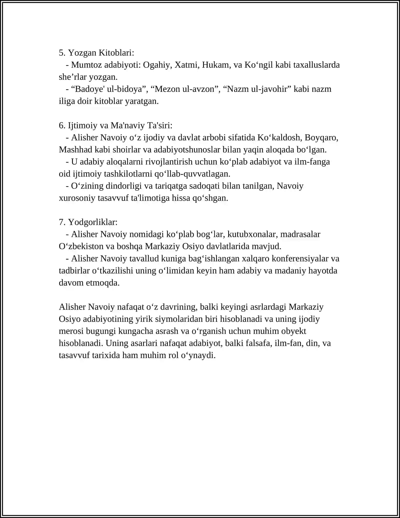 ALISHER NAVOIY-O‘ZBEK ADABIY TILINING ASOSCHISIDA MA'LUMOT YOZING 4