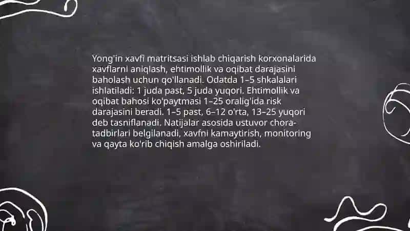 Yong'in xavfini baholash usullari 4