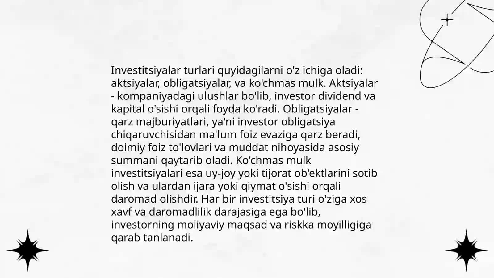 Investitsiyalar tuzilmasi va ularni investitsion qarorlar samaradorligiga tasiri 4