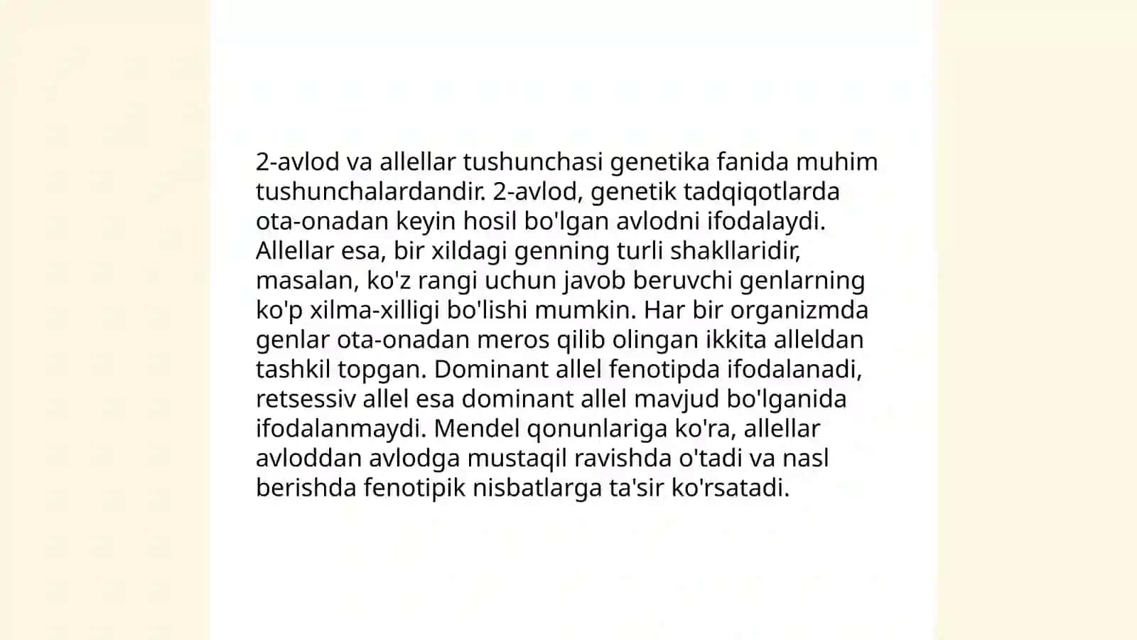 Genetikaning asosiy tushunchalari genetik masalalar yechimi bilan misol keltirsh 4