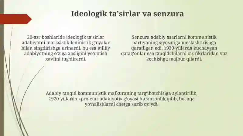 20-asr boshidagi o'zbek adabiy tanqidining asosiy muammolari 4