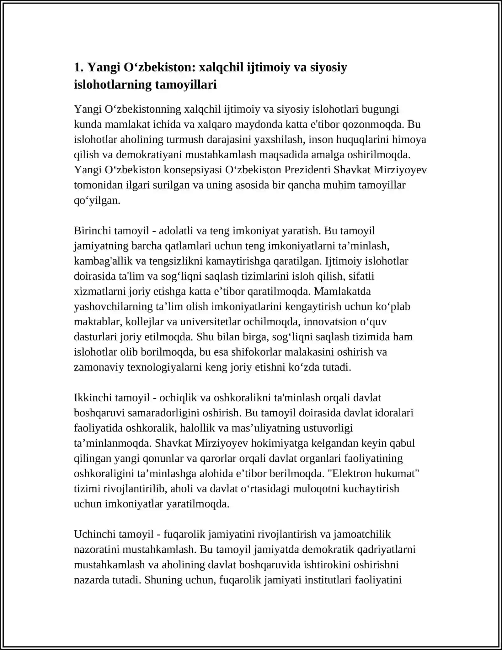 YANGI OʻZBEKISTON XALQCHILI VA INSONPARVAR DAVLAT QURISHNING IJTIYOMIY SIYOSIY AHAMIYATI 4