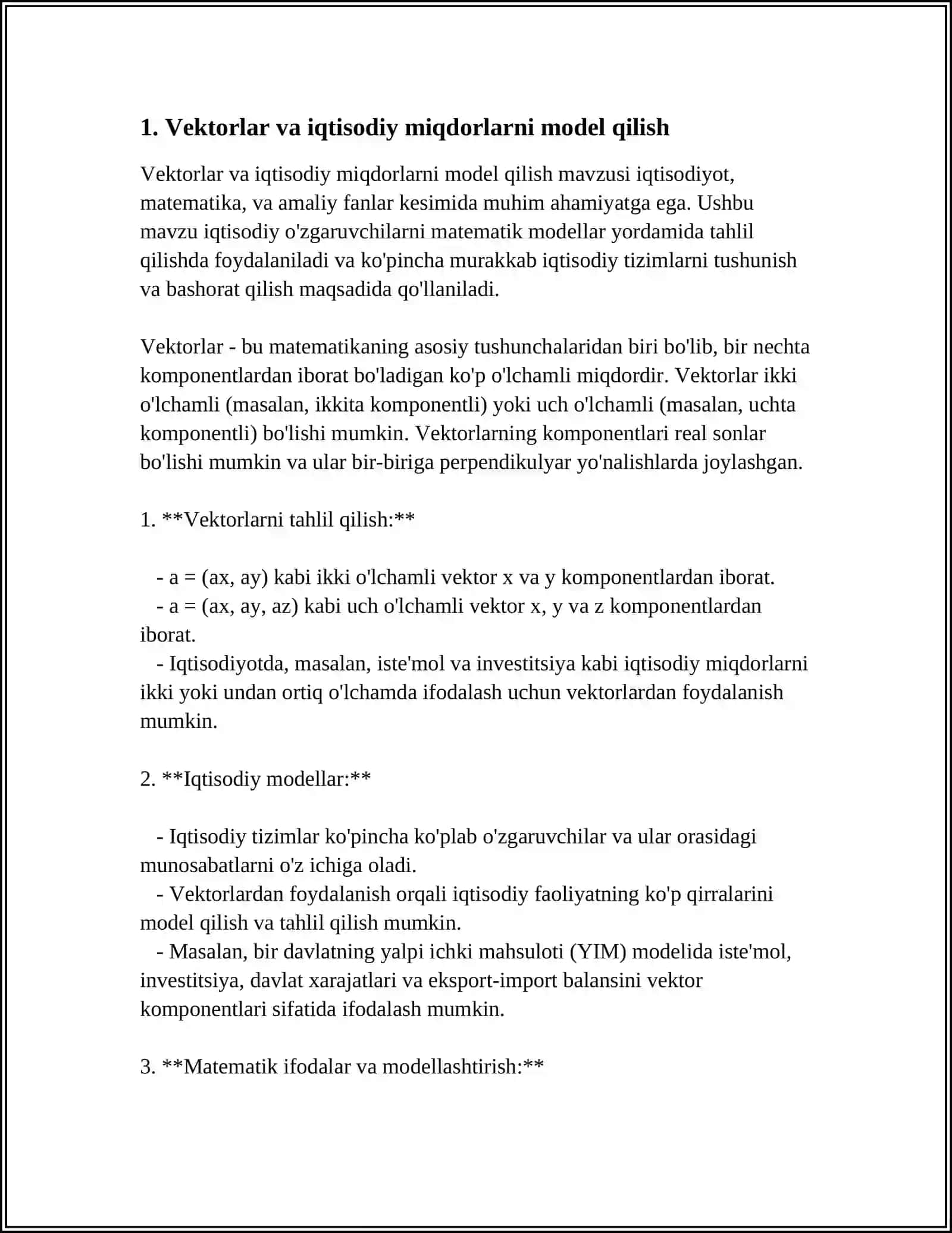 CHIZIQLI ALGEBRA ELEMENTLARI VA ULARNING IQTISODIYOTDAGI TADBIQI 4