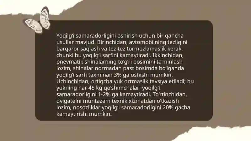 Yoqilg'i tejash va avtotransport xavfsizligini ta'minlash metodologiyasi 4