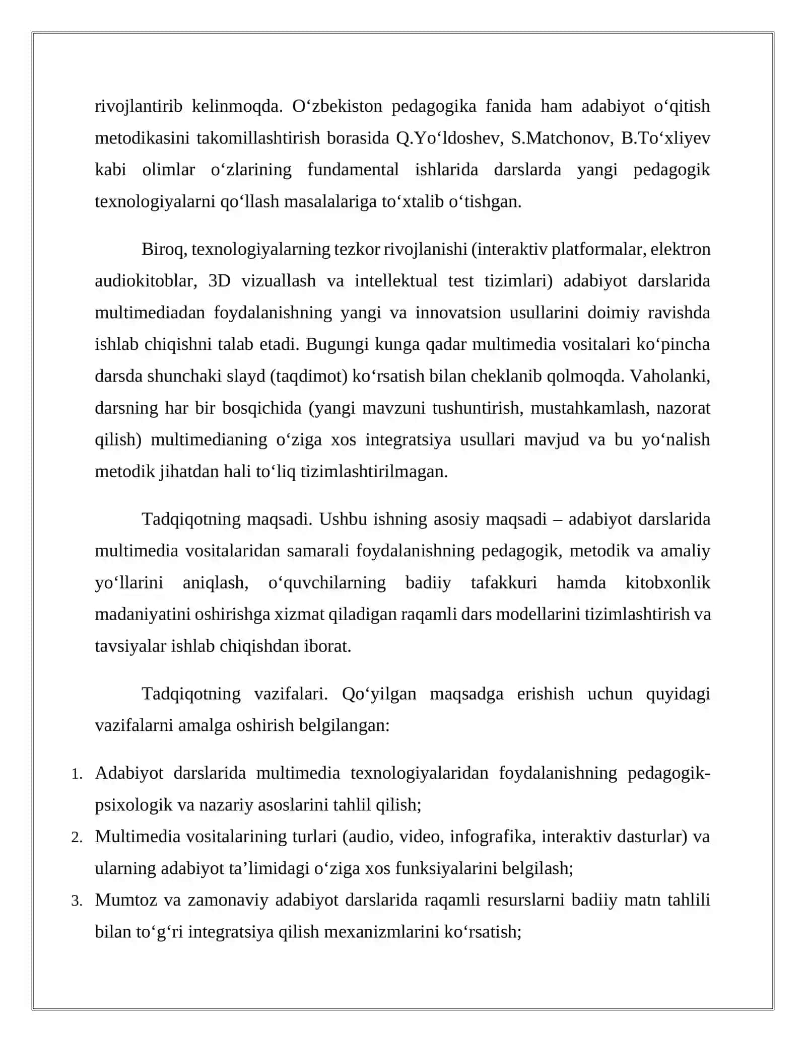 Adabiyot darslarida multimediya vositalardan foydalanish yo‘llarini o‘rganish 4