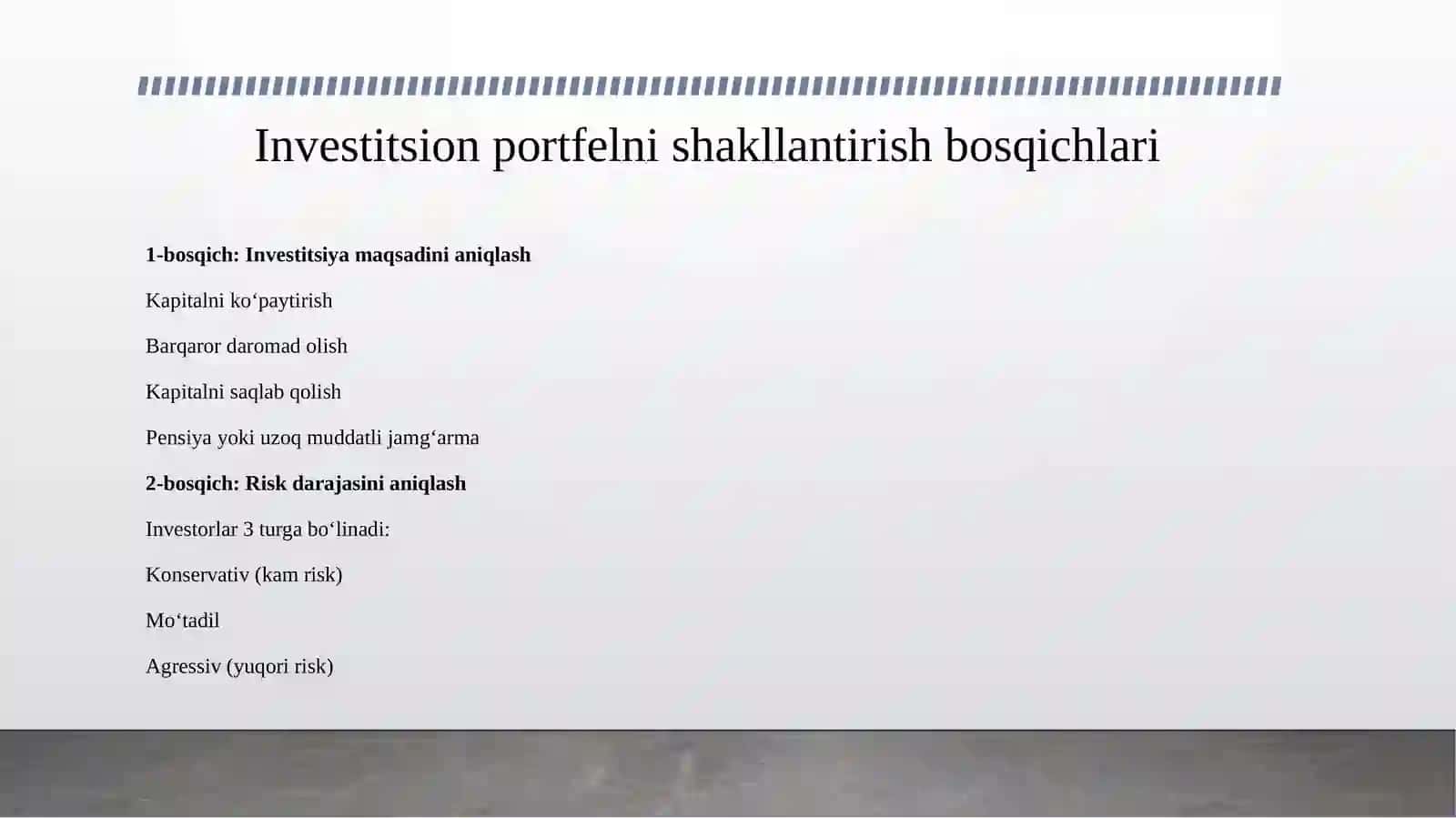 Investitsion portfelni shakllantirish va boshqarish 4
