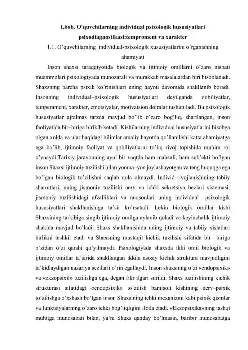 O'quvcho'quvchilarning individual psixologik xususiyatlari psixodiagnostikasi tem va xarakter. 4