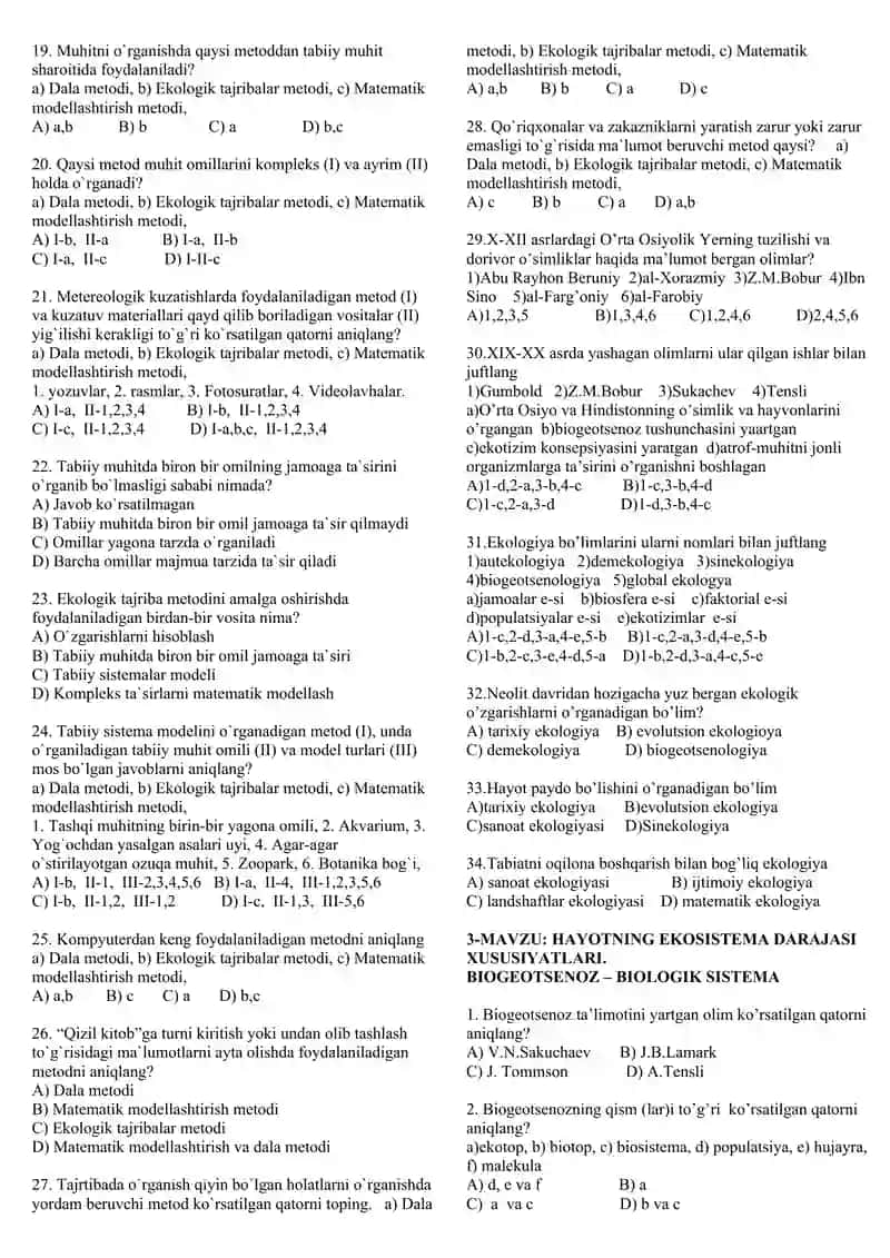 11 sinf biologiya test 4