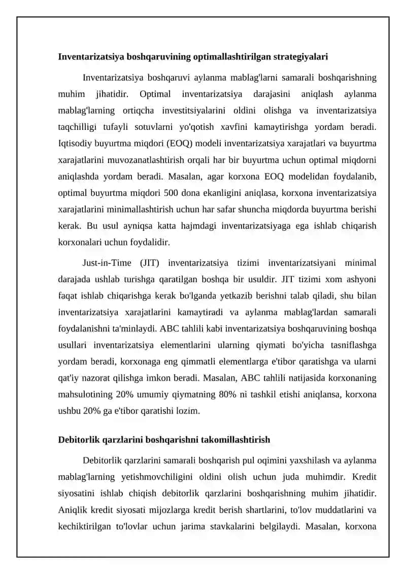 Korxona aylanma mablag'lardan samarali foydalanish yoʻllari 4