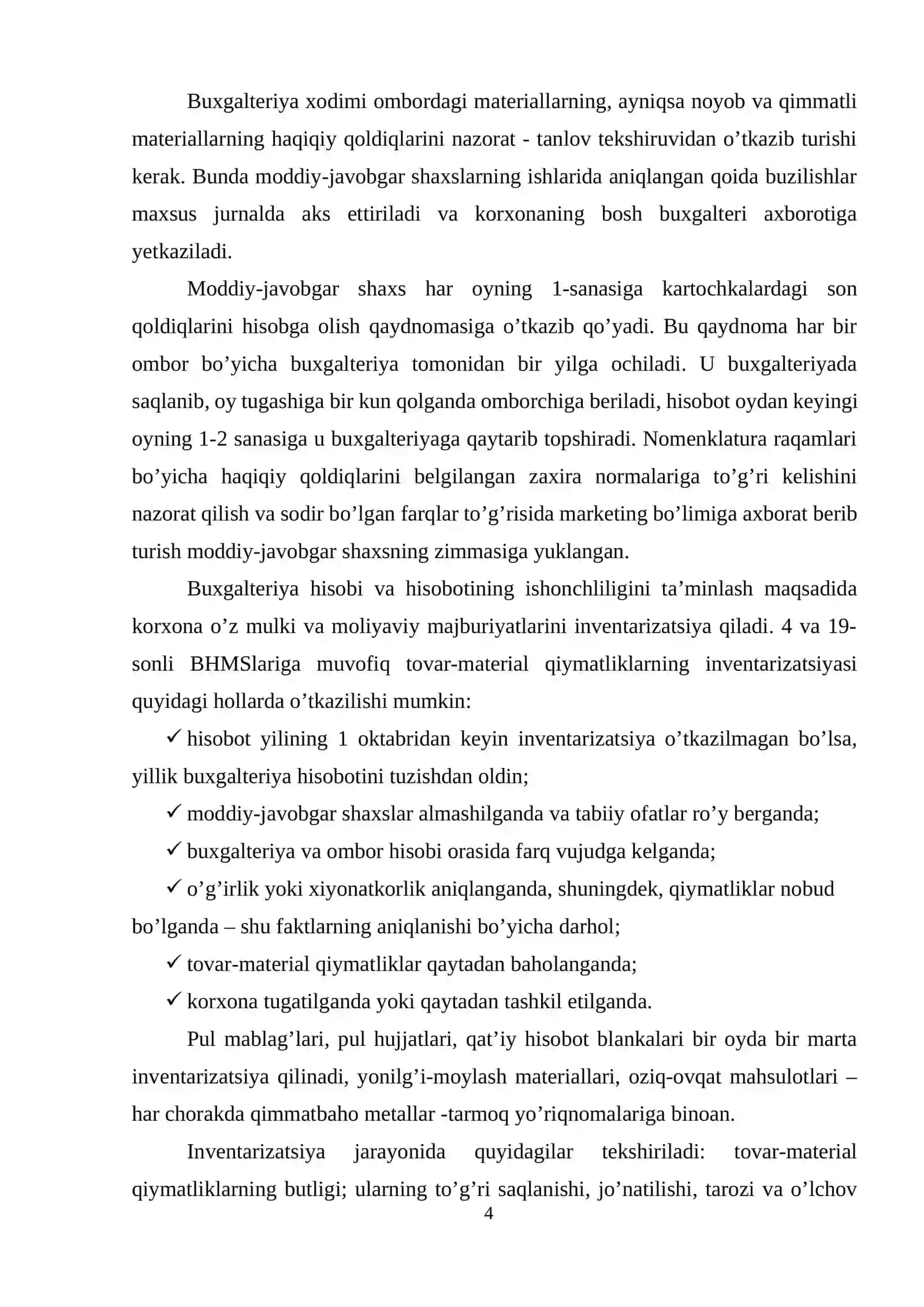 Materiallarni omborda va buxgalteriyada hisobga olish 4
