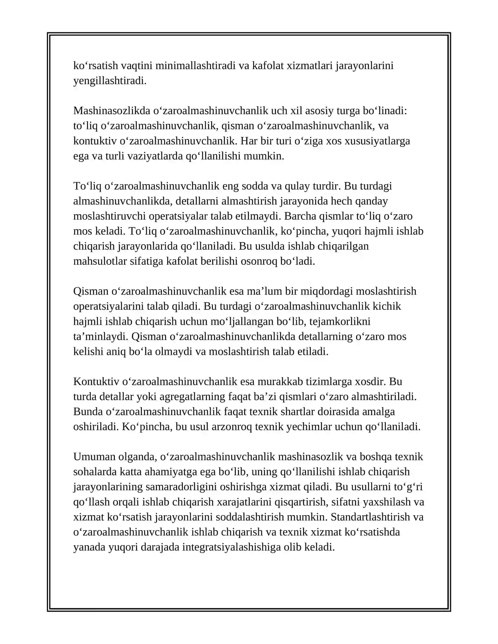 Oʻzaroalmashinuvchanlikning mohiyati mashinasozlikdagi oʻrni va uning turlari 4