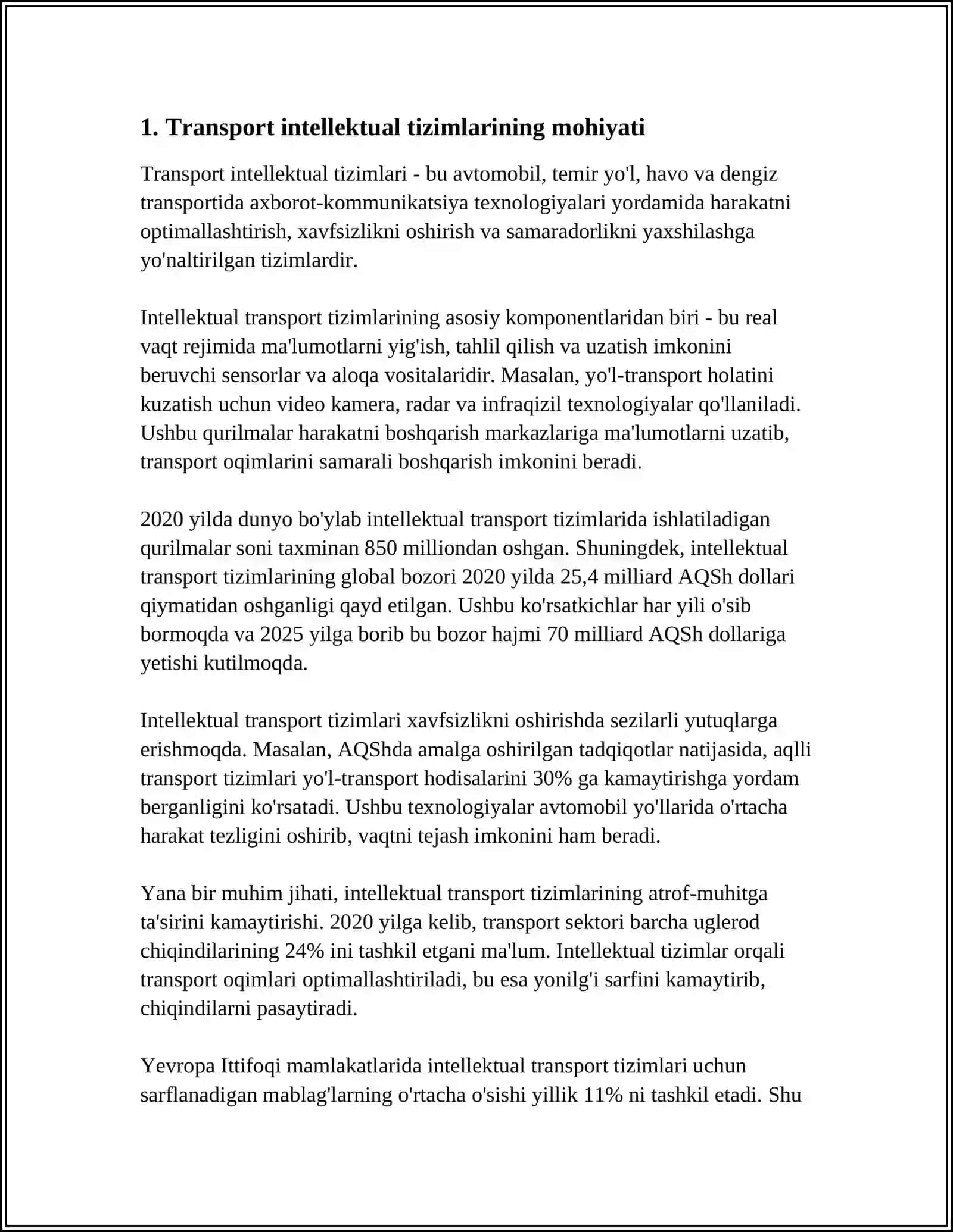 TRANSPORT INTELLEKTUAL TIZIMLARINING YARATILISHI RIVOJLANISHINING TAHLILI 4