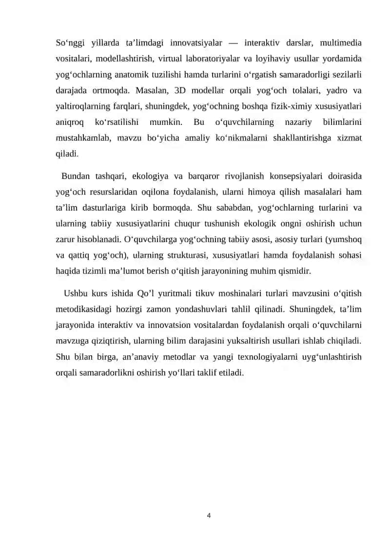 Qo‘l yuritmali tikuv mashinalari, ularning qismlari, mashina choklaridan namunalar tikish» mavzusini o‘qitish metodikasi 4