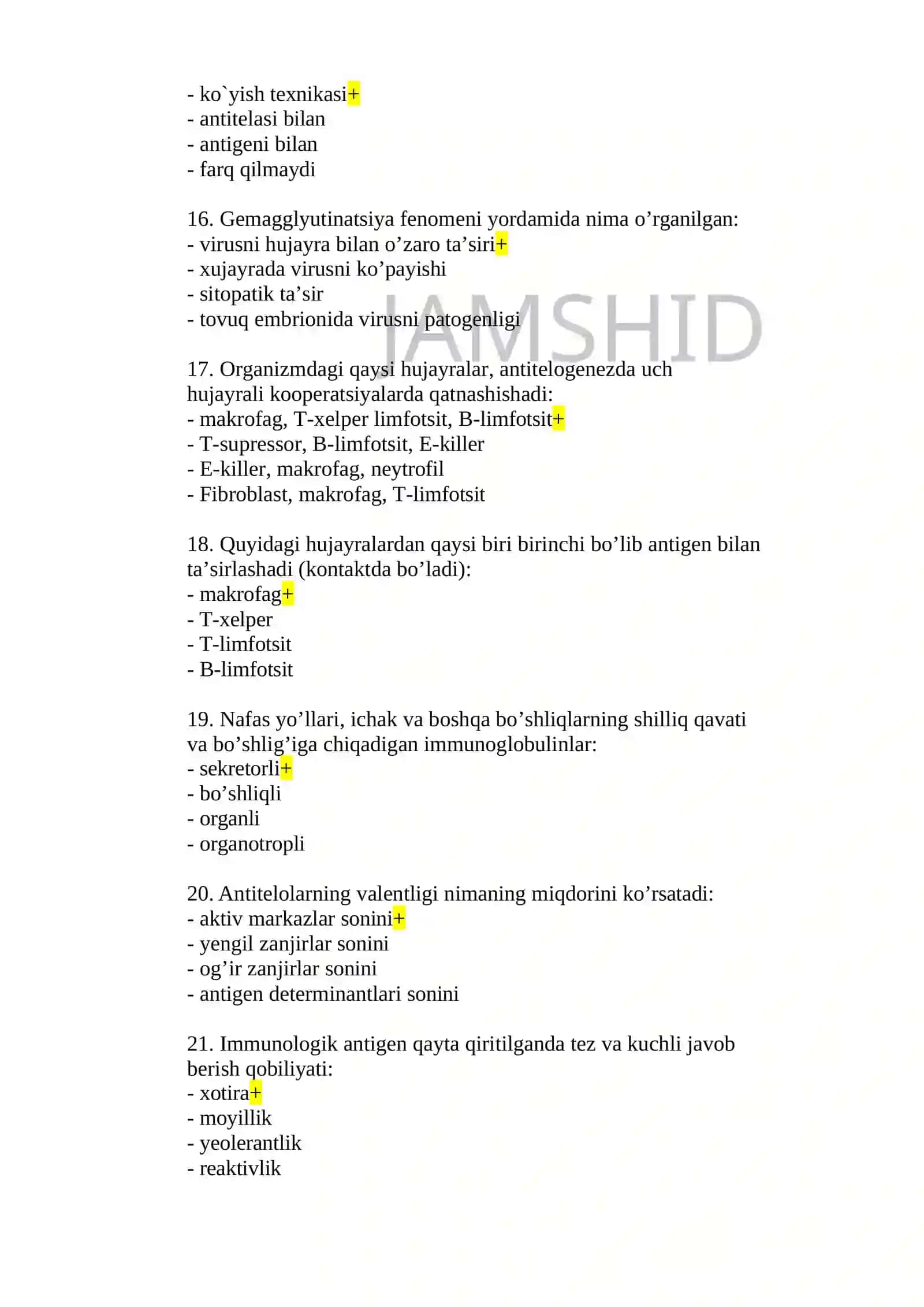 BAKTERİOLOGİYA MUTAXASSİSLİGİ BO’YİCHA SHAKLLANTİRİLGAN test savollari ro’yxati 4