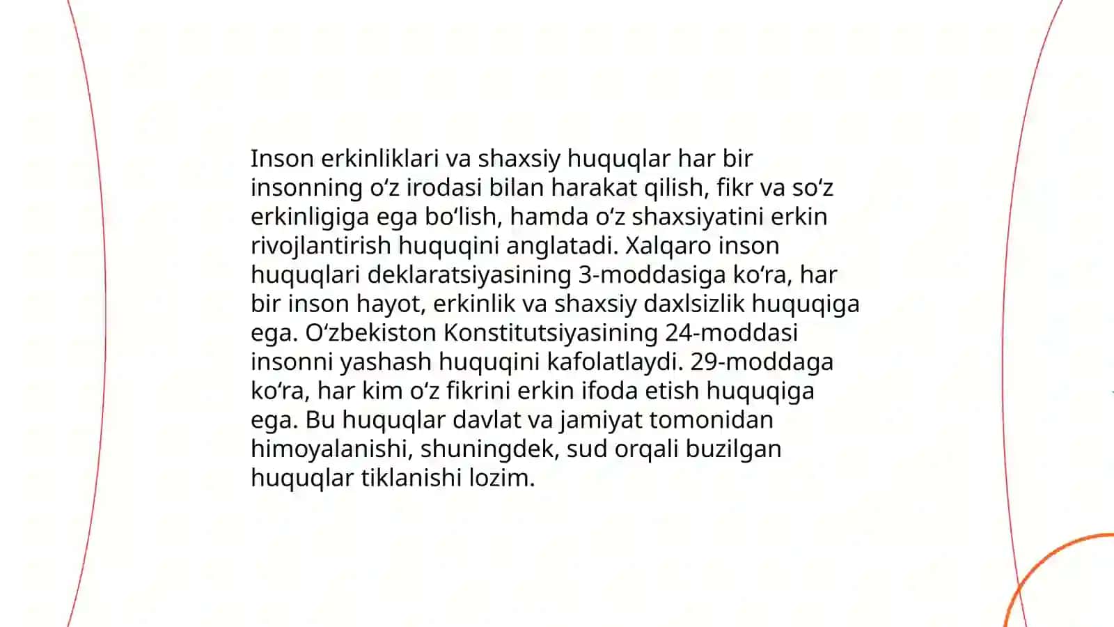 Fuqarolarning shaxsiy, siyosiy ijtimoiy, iqtisodiy, ma‘daniy va ekalogik huquqlari 4