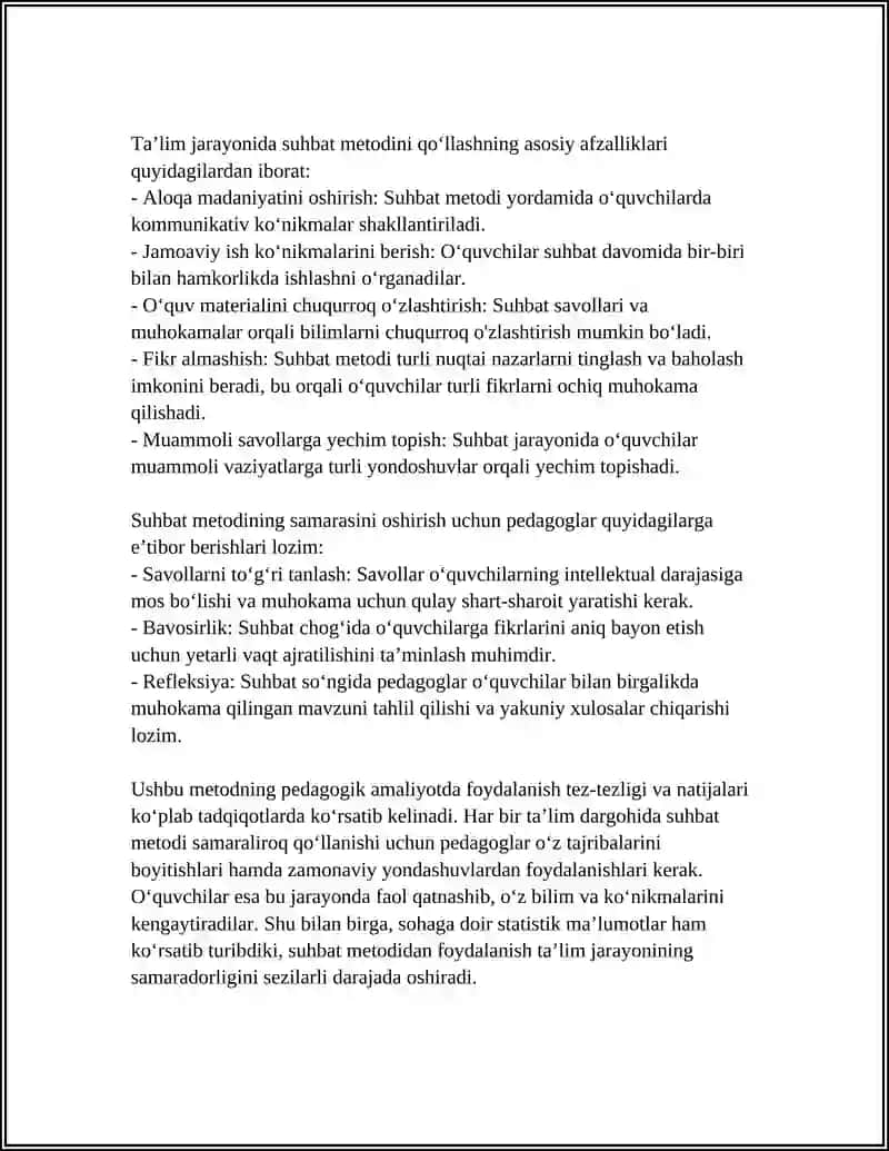 SUHBAT METODI:TURLARI VA UNGA QO'YILADIGAN ASOSIY TALABLAR 4