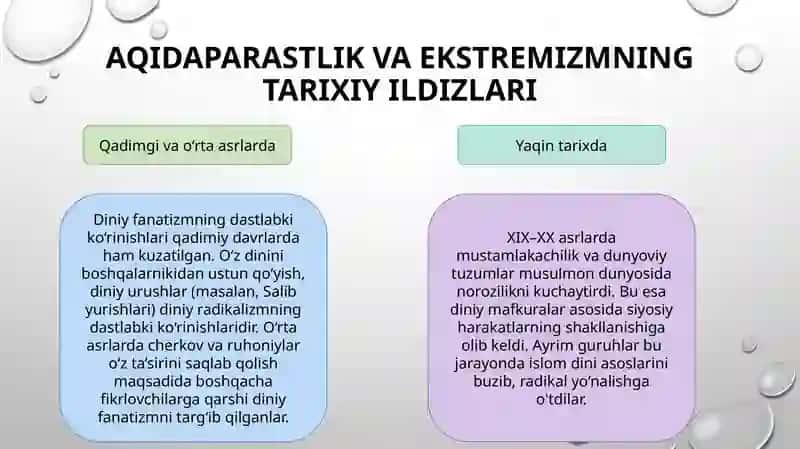 Taqdimot Diniy aqidaparastlik (fanatizm), ekstremizm paydo bo'lishining ijtimoiy-tarixiy zaminlari va rivojlanishi. 4