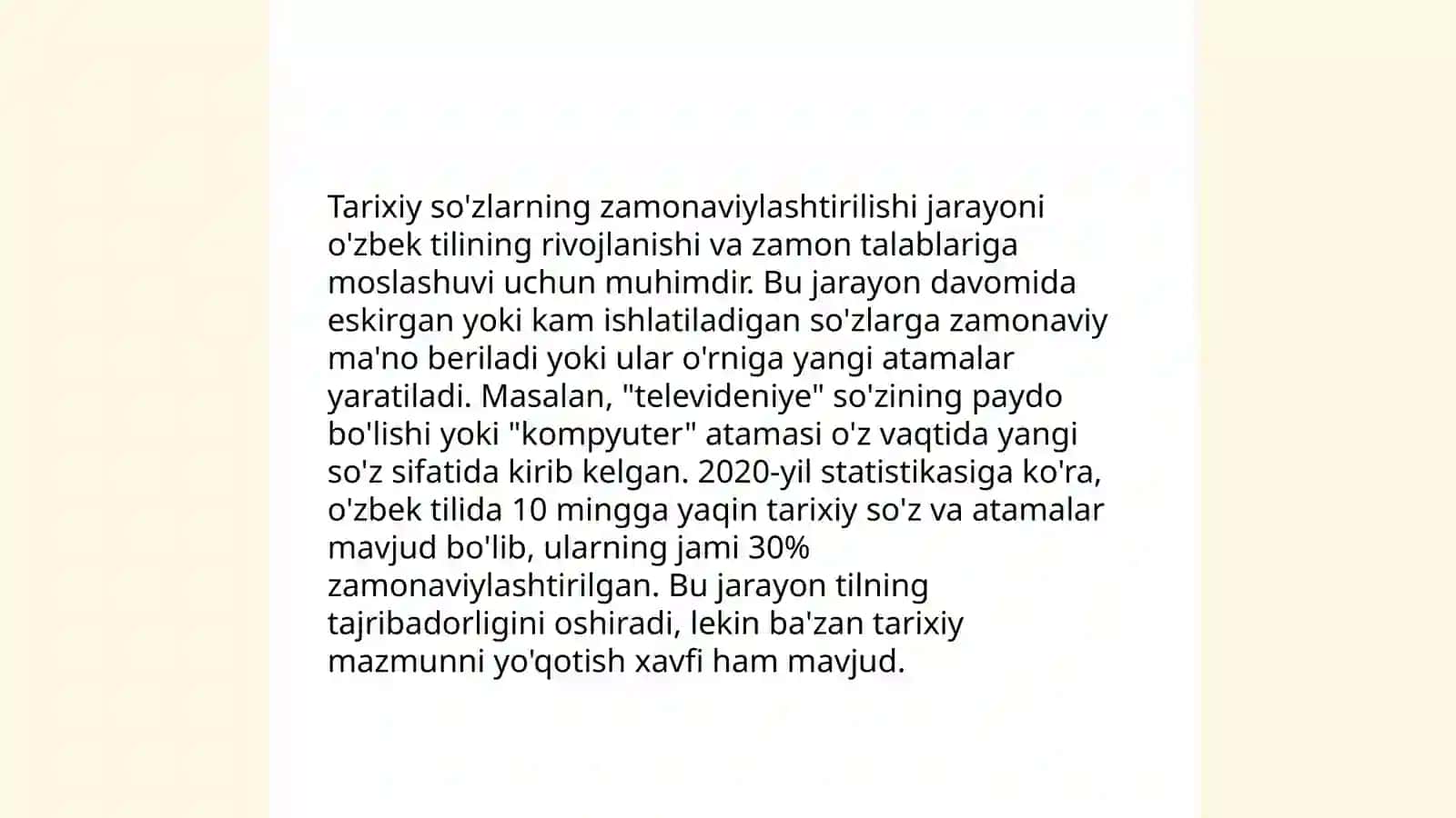 Ózbek tili leksikasida eskirish va yangilanish jarayonlari 4