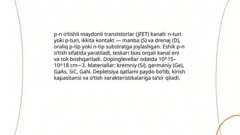 Maydonli tranzistorlarning p-n oʻtish orqali boshqarilishi 4