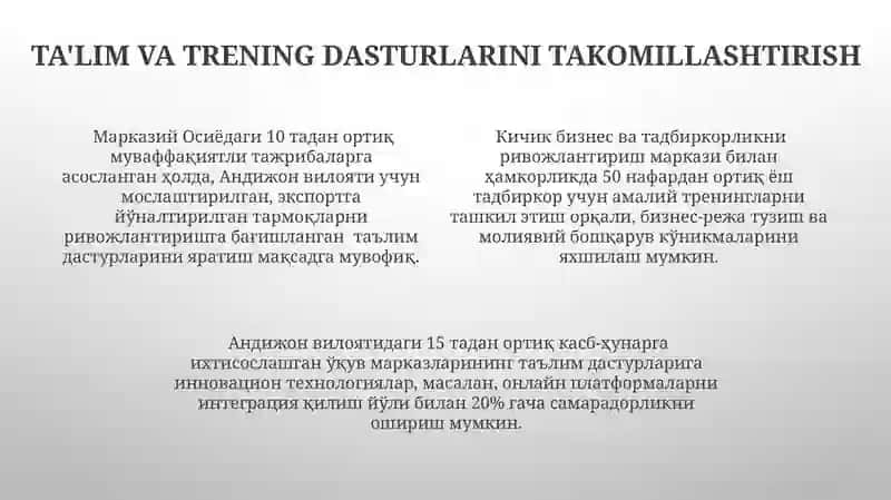 Yoshlar Tadbirkorligini Rivojlantirishni Takomillashtirish Andijon Viloyati Miqyosida 4